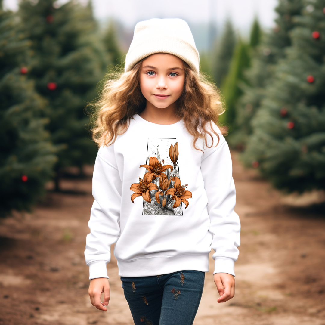 Prairie Lily Province Youth & Toddler Crewneck (White) | Saskatchewan Apparel