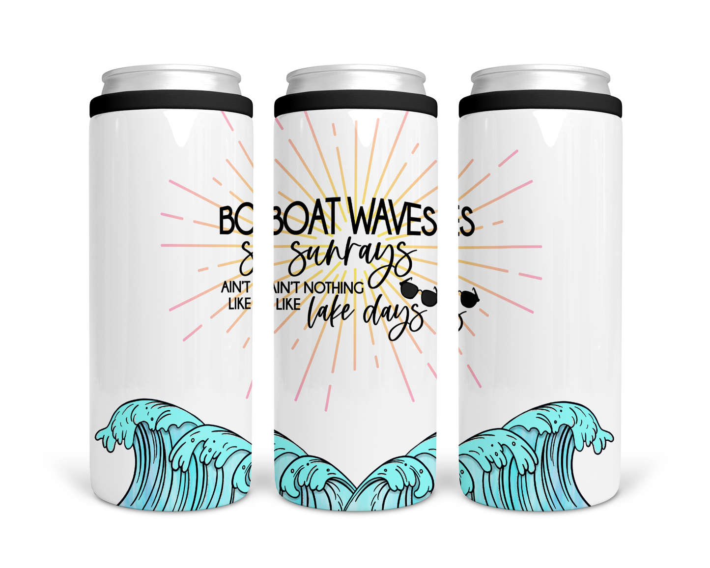 Boat Waves Skinny Can Stainless Steel Koozie