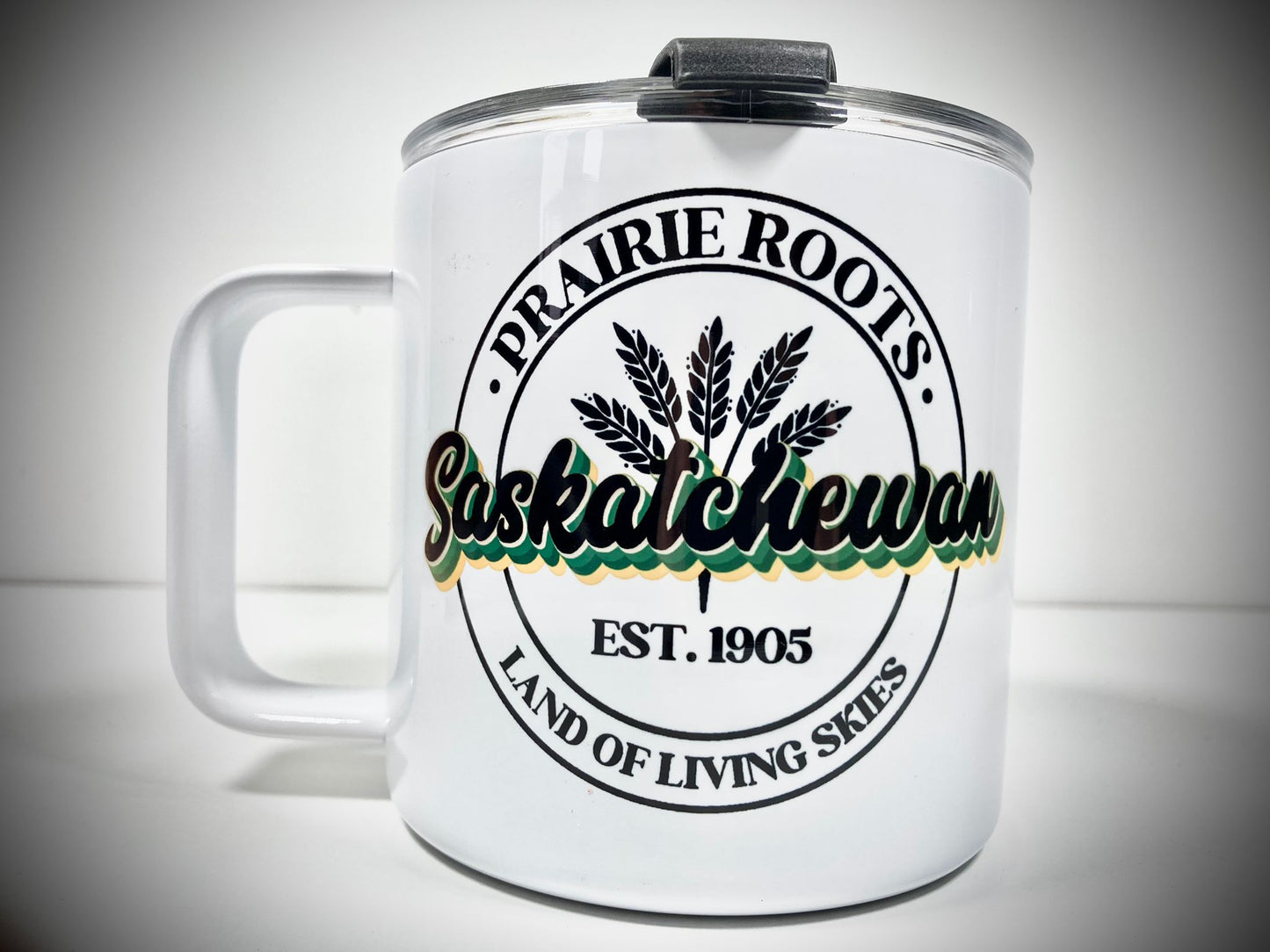 Retro Saskatchewan Stainless Steel Mug w Lid