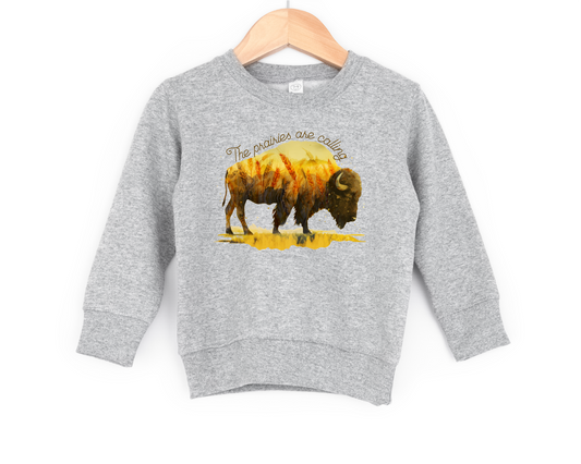 The Prairies Are Calling Youth & Toddler Crewneck (Grey) | Saskatchewan Apparel